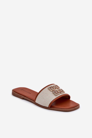 Elegantiškos moteriškos šlepetės su puošmena ant plokščio kulno Camel Lovehia 2