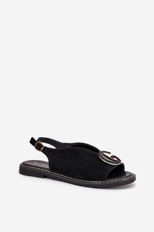 Plokšti sandalai su juodais halionais
