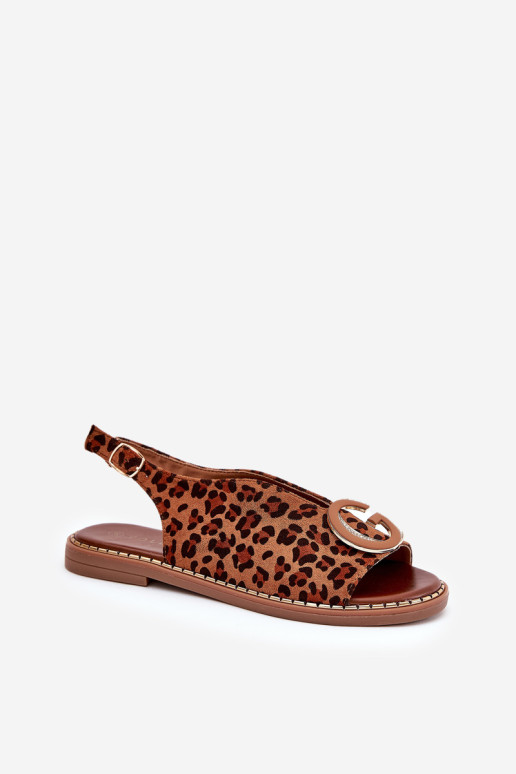 Plokšti sandalai su leopardo raštais, rudais halionais