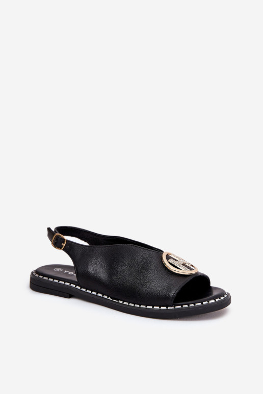 Plokšti elegantiški sandalai su puošmena Juoda Iseliria