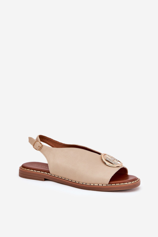 Plokšti elegantiški sandalai su dekoracija Beige Iseliria