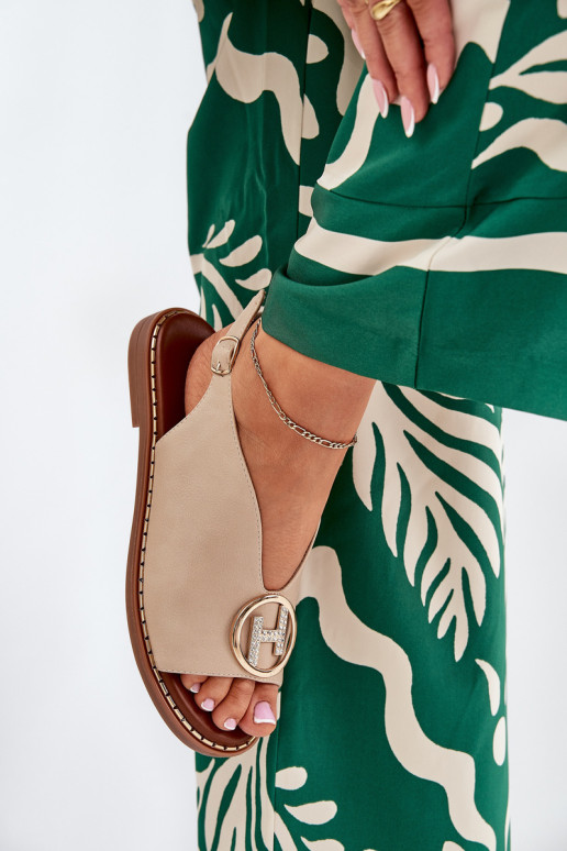 Plokšti elegantiški sandalai su dekoracija Beige Iseliria