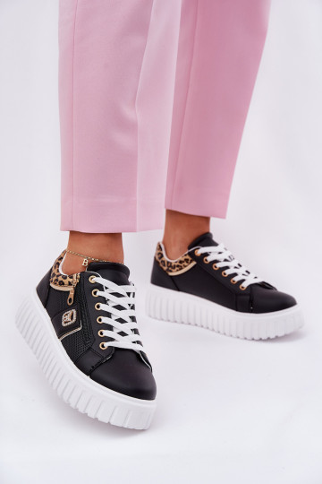 Moteriški sportiniai bateliai ant platformos, pagaminti iš ekologiškos odos Panther Black Velionna