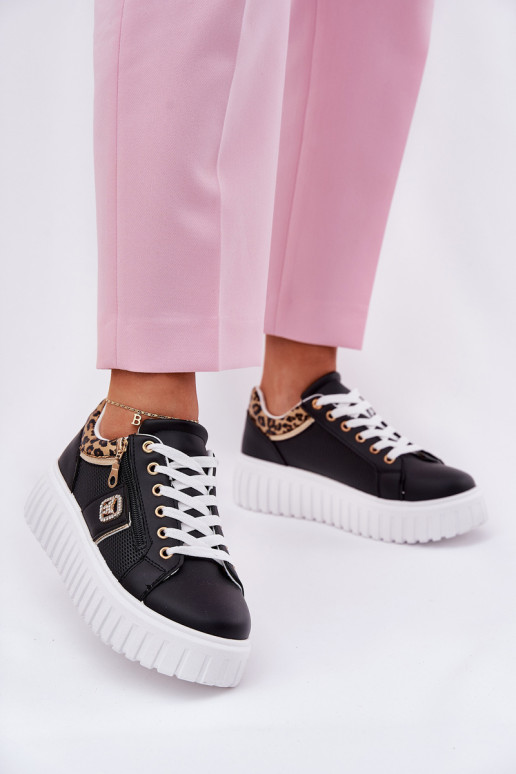 Moteriški sportiniai bateliai ant platformos, pagaminti iš ekologiškos odos Panther Black Velionna