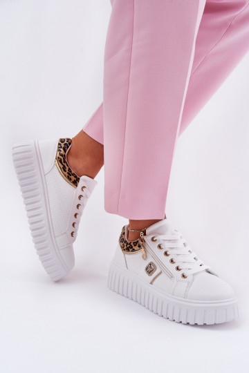 Moteriški sportiniai bateliai ant platformos, pagaminti iš ekologiškos odos Leopard White Velionna