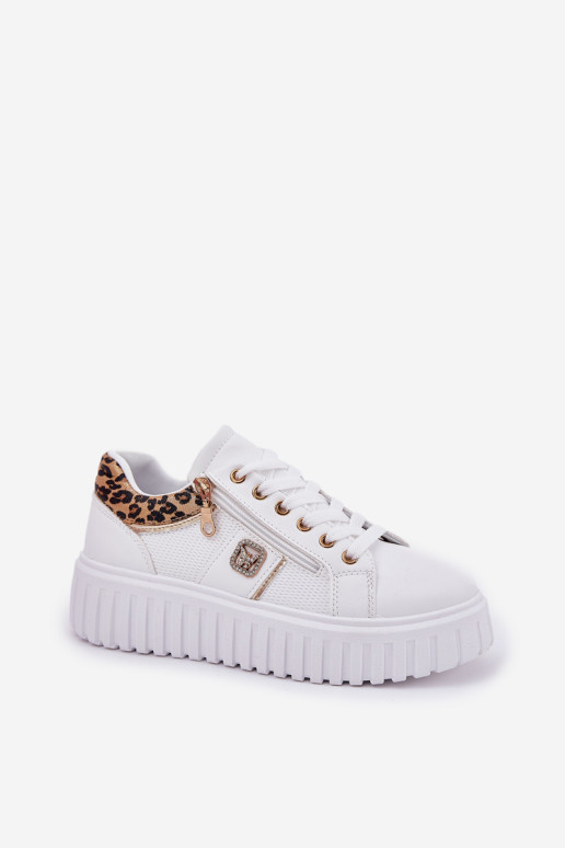 Moteriški sportiniai bateliai ant platformos, pagaminti iš ekologiškos odos Leopard White Velionna