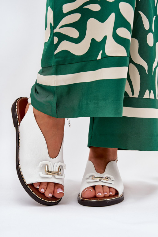 Plokščiakulniai sandalai su dekoracija Eco Leather White Tillireta