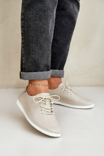 D&A LR51-645 smėlio spalvos suvarstomi natūralios odos žemi batai