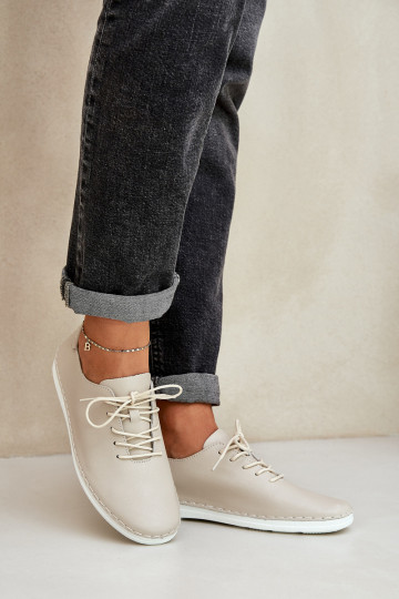 D&A LR51-645 smėlio spalvos suvarstomi natūralios odos žemi batai