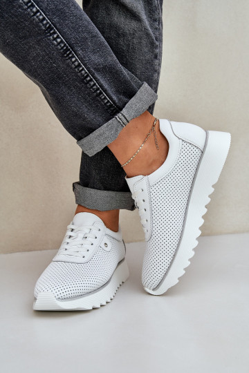 D&A LR51-629 blizgūs odiniai platforminiai sportbačiai, balti