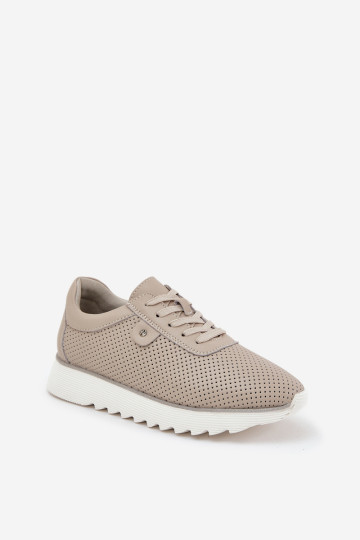 D&A LR51-629 smėlio spalvos blizgantys odiniai sportbačiai su platforma 2