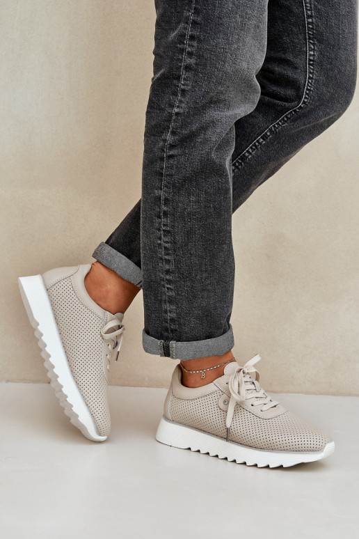 D&A LR51-629 smėlio spalvos blizgantys odiniai sportbačiai su platforma