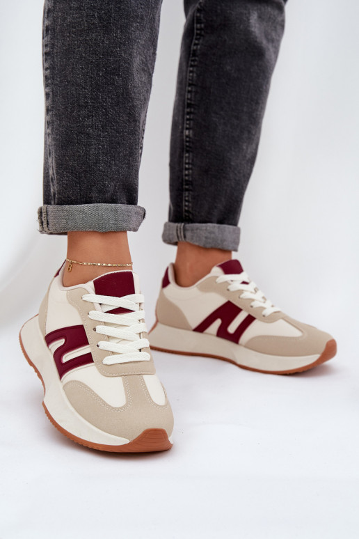 Moteriški sportiniai batai ant platformos Beige-Burgundy Emidi