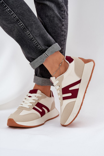 Moteriški sportiniai batai ant platformos Beige-Burgundy Emidi