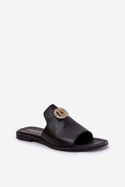 Elegantiški odiniai moteriški šlepetės su puošmena Zazoo 3008 juoda