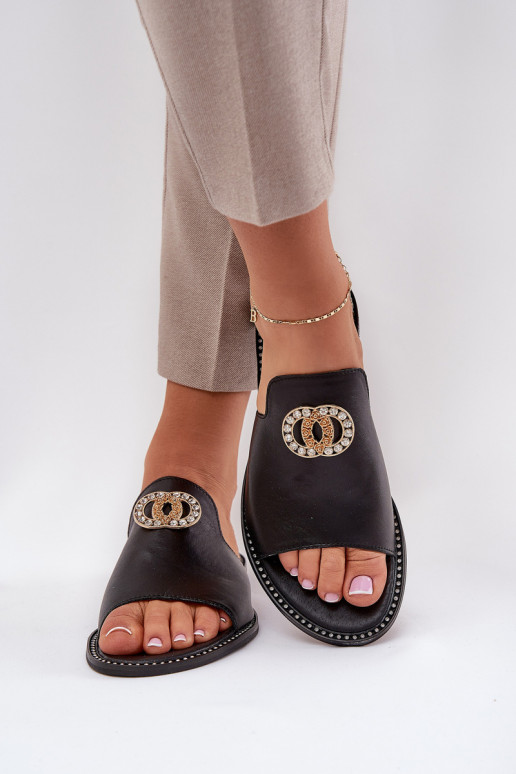 Elegantiški odiniai moteriški šlepetės su puošmena Zazoo 3008 juoda