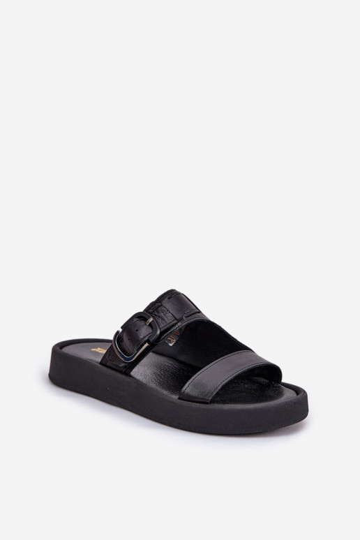 „Zazoo 3024“ moteriškos odinės platformos šlepetės, juodos