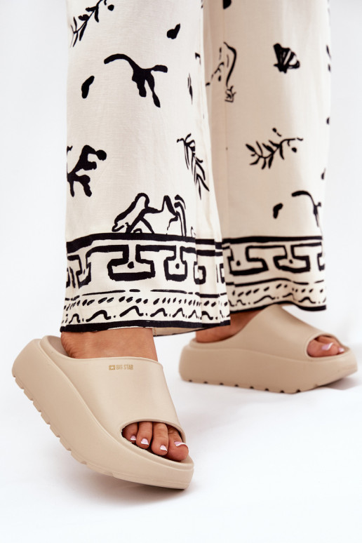 Moteriškos putplasčio šlepetės ant platformos „Big Star“ RR274A569 smėlio spalvos