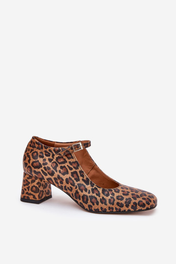 Laura Messi 2936 rudi odiniai siurbliai su leopardo kulnu 2