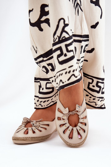 Zazoo 10179 Smėlio spalvos natūralios odos plokščios balerinos