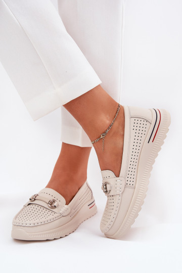 Ažūrinės balerinos iš natūralios odos Vinceza 95331 Beige