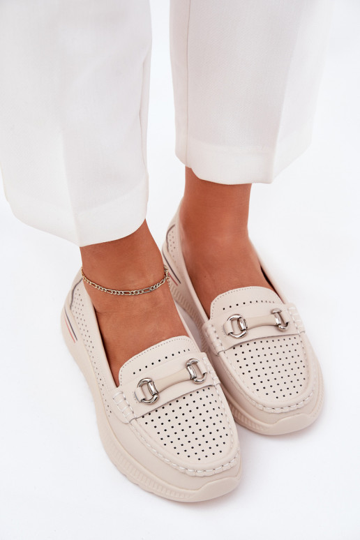 Ažūrinės balerinos iš natūralios odos Vinceza 95331 Beige