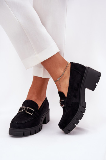 Ekologiški zomšiniai moteriški pusbačiai su dekoracija Vinceza 39921 juodi