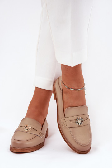 Elegantiški moteriški mokasinai, pagaminti iš natūralios odos Vinceza 18100 Beige