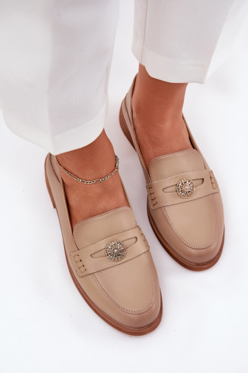 Elegantiški moteriški mokasinai, pagaminti iš natūralios odos Vinceza 18100 Beige