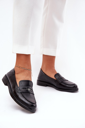 Elegantiški moteriški mokasinai, pagaminti iš natūralios odos Vinceza 18100 Black