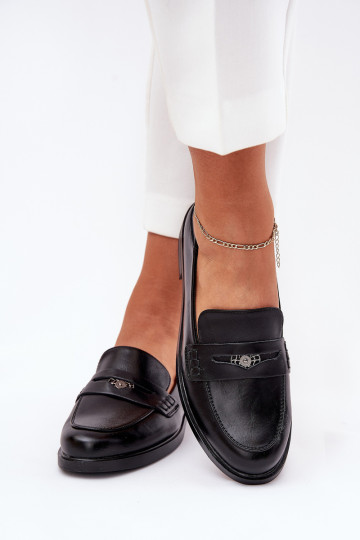 Elegantiški moteriški mokasinai, pagaminti iš natūralios odos Vinceza 18100 Black