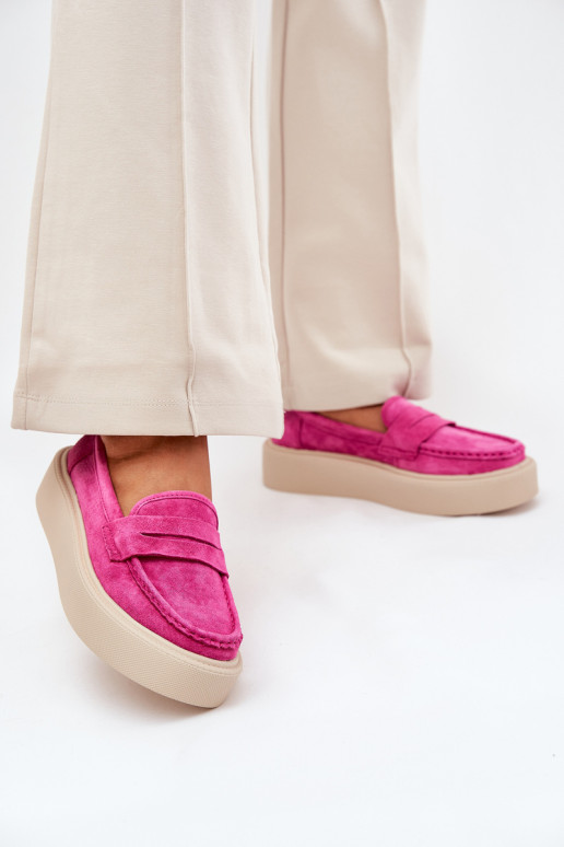 Moteriški zomšiniai mokasinai ant platformos Vinceza 79535 Fuchsia