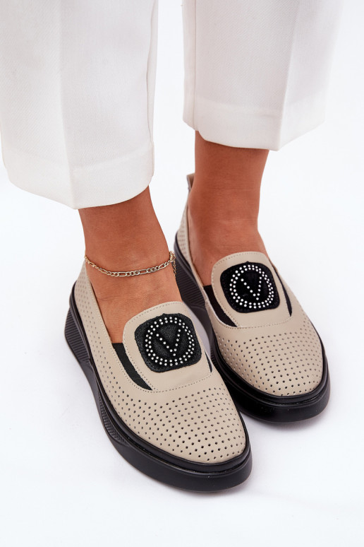 Moteriški odiniai mokasinai ant platformos ir pleišto Vinceza 79522 smėlio spalvos