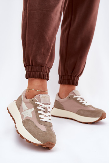 Zomšiniai moteriški sportiniai batai ant platformos Vinceza 66720 smėlio spalvos