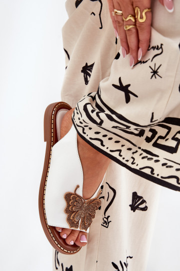 Moteriškos plokščios basutės su dekoracija balta Setorina