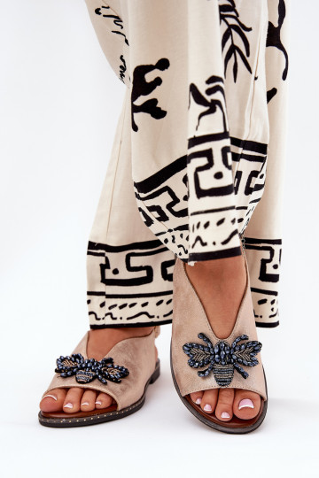 Moteriški blizgantys sandalai su puošmena Flat Rose Gold Russon