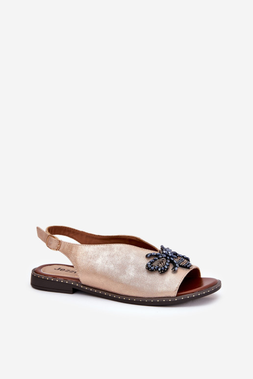 Moteriški blizgantys sandalai su puošmena Flat Rose Gold Russon