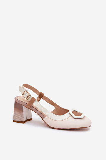 Odiniai elegantiški moteriški sandalai ant kulno D&A CR51-569 smėlio spalvos 2