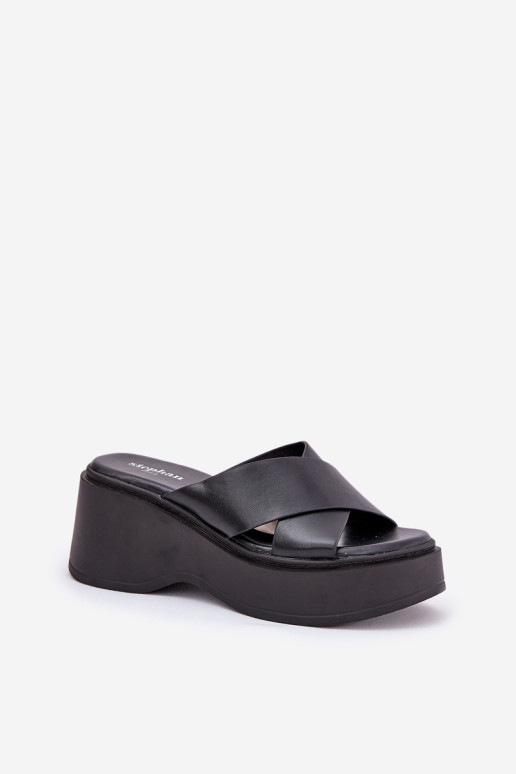 Moteriškos platformos ir pleištinės šlepetės, juodos Nelithraea