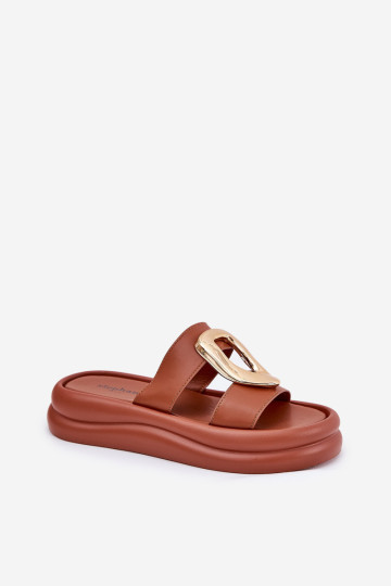 Moteriškos platformos šlepetės su aukso detalėmis Camel Ularinea