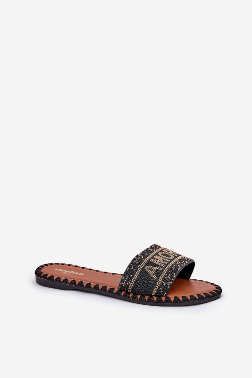 Moteriškos plokščios basutės su puošmena juodos spalvos Dorfedi