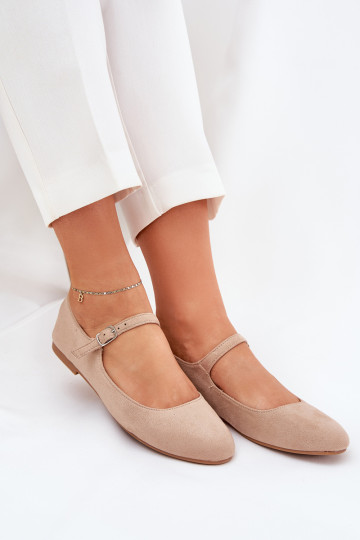 Balerinos su dirželiu Eco Suede Beige Arrivara