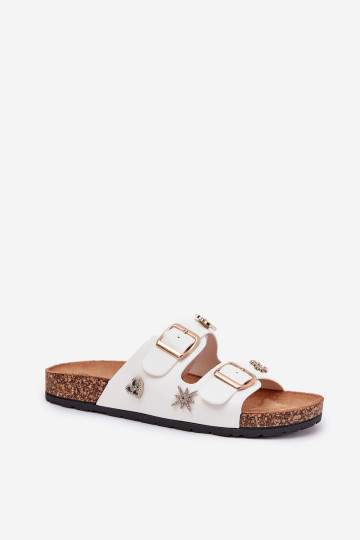 Moteriškos šlepetės kamštiniais padais su sagtimis ir smeigtukais White Efadelis 2