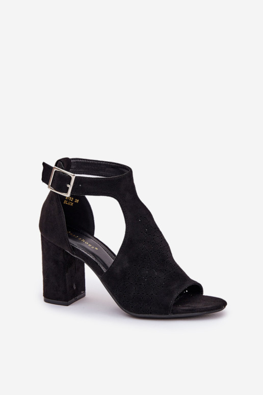 Sandalai su ažūriniu raštu ant blokinio kulno Eco Suede Black Helori