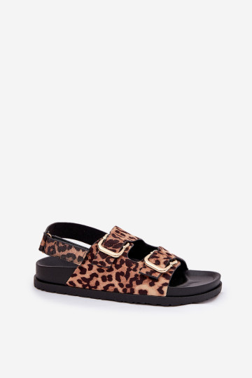 Moteriškos leopardo rašto sandalai su sagtimis Brown Seladith 2