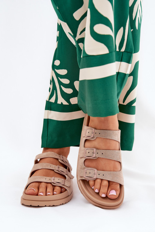 Moteriškos šlepetės su petnešėlėmis ir sagtimis Beige Uliri