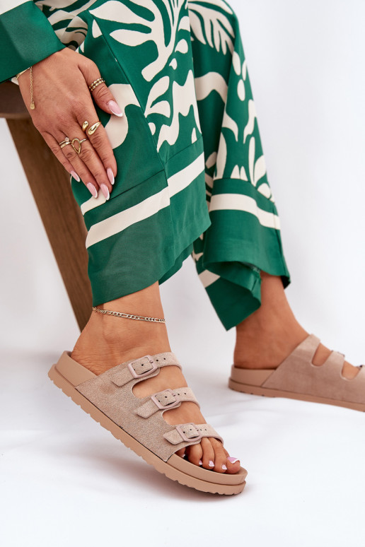 Moteriškos šlepetės su petnešėlėmis ir sagtimis Beige Uliri