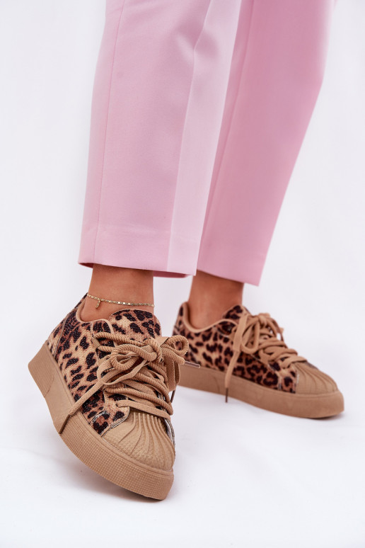 Moteriški sportbačiai su puošmena ant platformos Leopard Brown Eanneth
