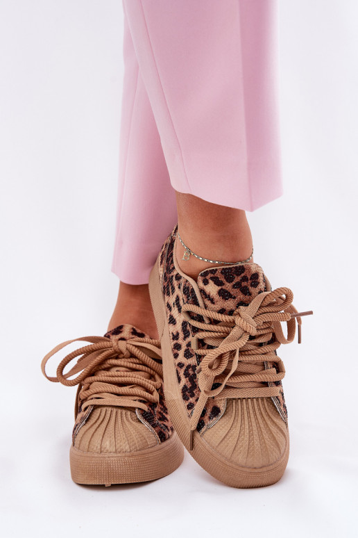 Moteriški sportbačiai su puošmena ant platformos Leopard Brown Eanneth
