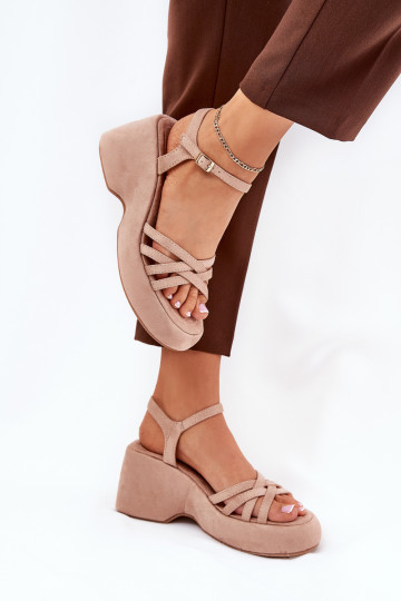 Platforminiai ir pleištiniai sandalai iš Eco Suede Beige Nendal